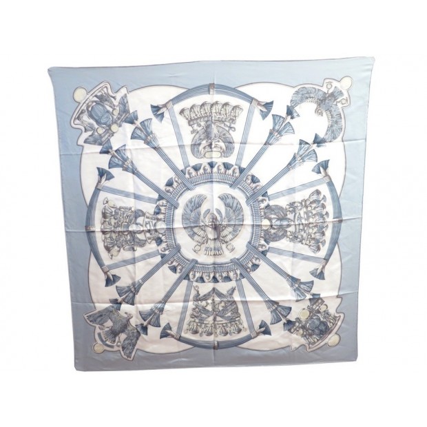 FOULARD HERMES EGYPTE SCARABEES 100% SOIE BLEU 