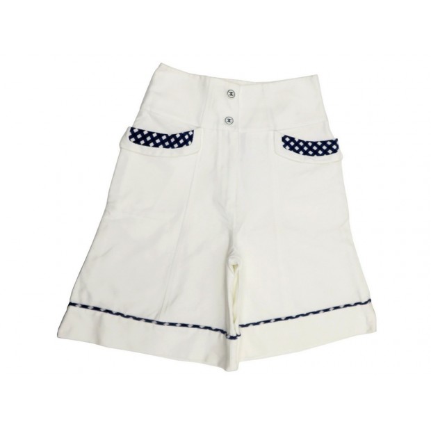 NEUF SHORT CHANEL SPORT CARREAUX VICHY BLEU BERMUDA TAILLE 36 TISSU BLANC 940€