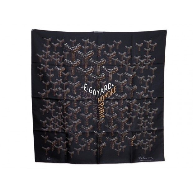 NEUF FOULARD GOYARD NO. 1 EN SOIE NOIRE CARRE 90 CM + BOITE SILK SCARF NEW 400€