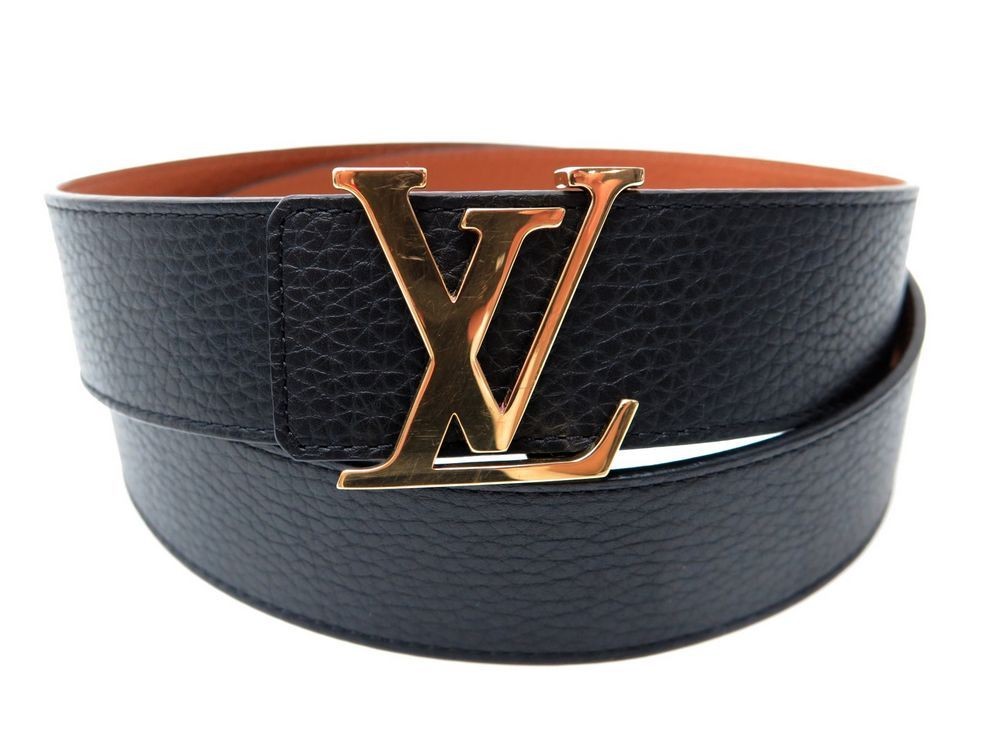 Louis Vuitton Black/Brown Leather LV Initiales Reversible Belt 105