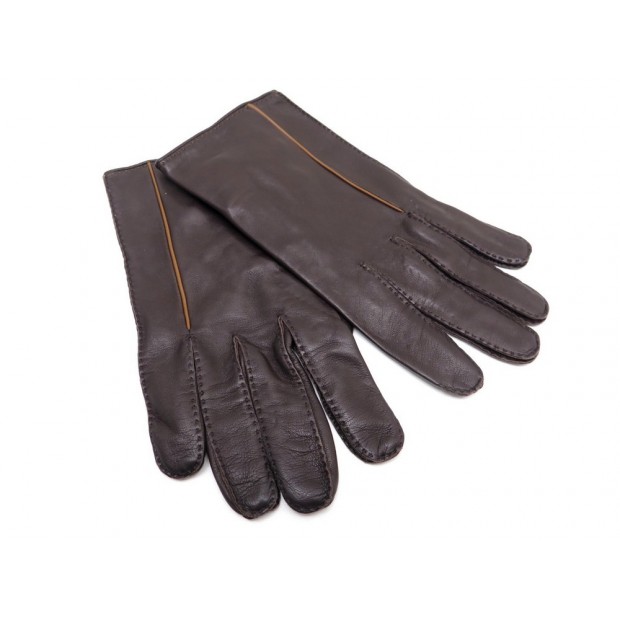 NEUF GANTS HERMES MILLESIME 8.5 EN CUIR MARRON COGNAC BROWN LEATHER GLOVES 470€