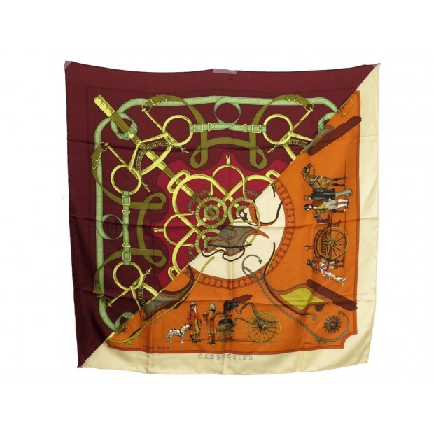 NEUF FOULARD HERMES SELLIER & CARROSSIER MODELE UNIQUE CARRE SOIE SILK SCARF