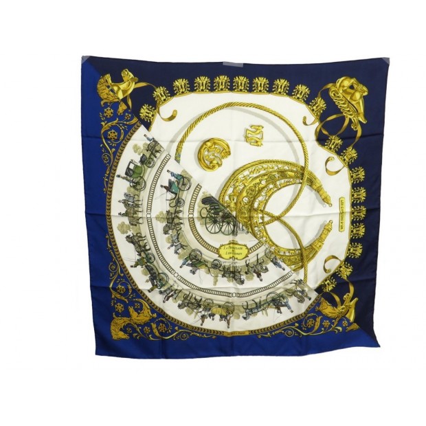 FOULARD HERMES LA PROMENADE DE LONGCHAMPS & LES CAVALIERS D'OR CARRE SOIE SCARF