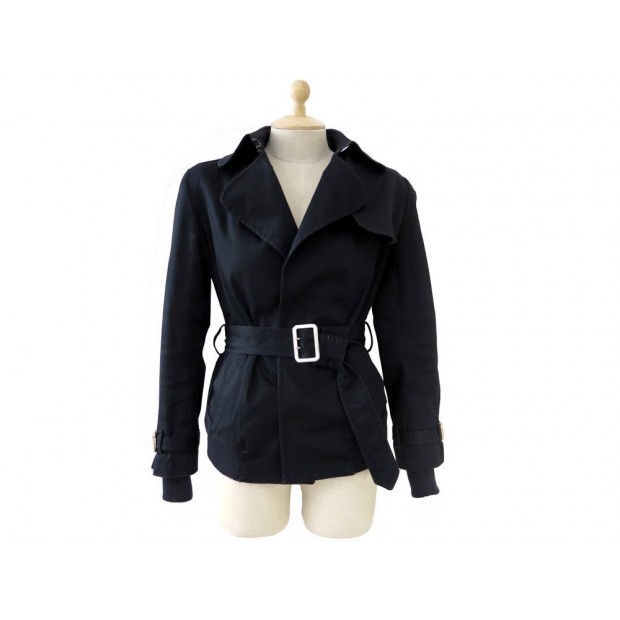 BLOUSON BURBERRY 36 S VESTE CINTREE EN COTON BLEU AVEC CEINTURE TARTAN COAT 695€