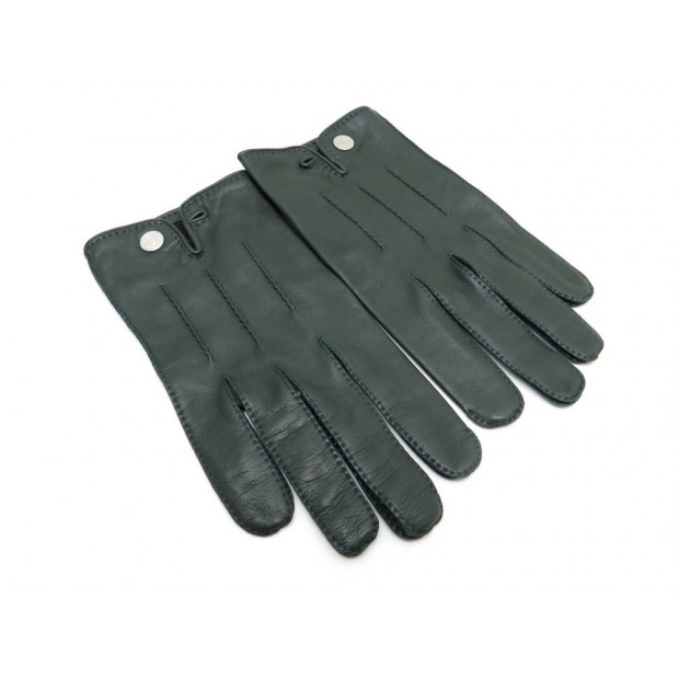 NEUF GANTS HERMES T 9 NERVURES DROITES EN CUIR VERT CLOU DE SELLE GLOVES 615€