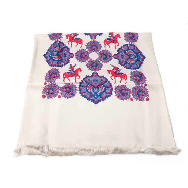 NEUF ETOLE HERMES QALAMDAN BASCHET ECHARPE EN SOIE BLANC ECRU + BOITE SCARF 710€