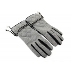 GANTS CHANEL MATELASSE T.U. CACHEMIRE & CUIR CHARMS CAMELIA LOGO CC GLOVES 750€