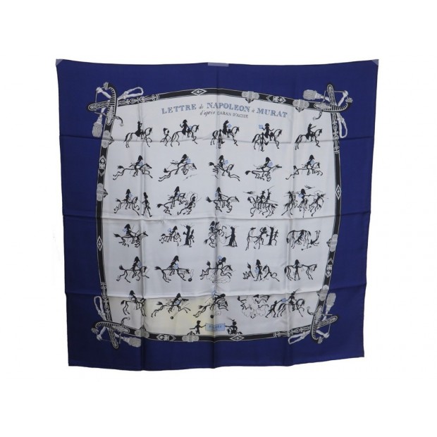 FOULARD HERMES LETTRE DE NAPOLEON A MURAT D APRES CARAN D ACHE BLANC GRIS