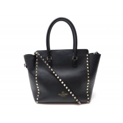 SAC A MAIN VALENTINO ROCKSTUD BANDOULIERE CUIR NOIR CLOUS DORES HAND BAG 1700€