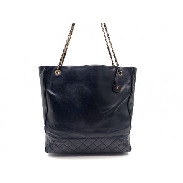 VINTAGE SAC CHANEL SHOPPING GM CUIR BLEU