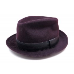 NEUF CHAPEAU HERMES T 58 EN CACHEMIRE VIOLET CUIR NOIR PURPLE CASHMERE HAT 355€