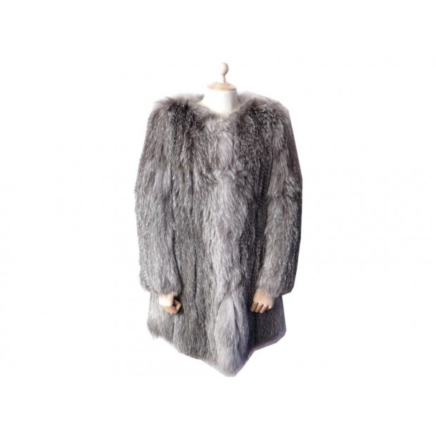 NEUF MANTEAU YVES SALOMON 36 S EN FOURRURE DE RENARD ARGENTE TRICOTE FUR 2400€