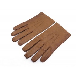 NEUF GANTS HERMES T9 EN CUIR DE PECARI GRAINE MARRON & BOITE LEATHER GLOVES 580€