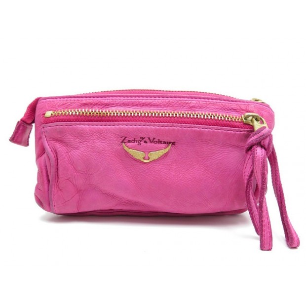 SAC A MAIN ZADIG & VOLTAIRE LIBELLULE STAMP POCHETTE CUIR ROSE PINK CLUTCH 150€