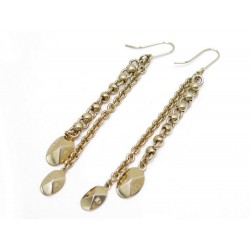 BOUCLES D'OREILLES CHRISTIAN DIOR PENDANTES EN METAL DORE EARRINGS GOLDEN 290€