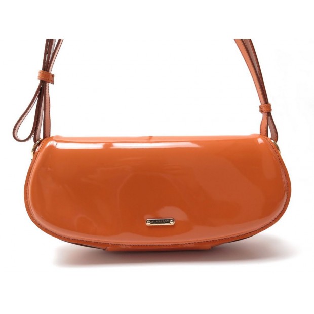 NEUF SAC A MAIN BURBERRY CUIR VERNI ORANGE 