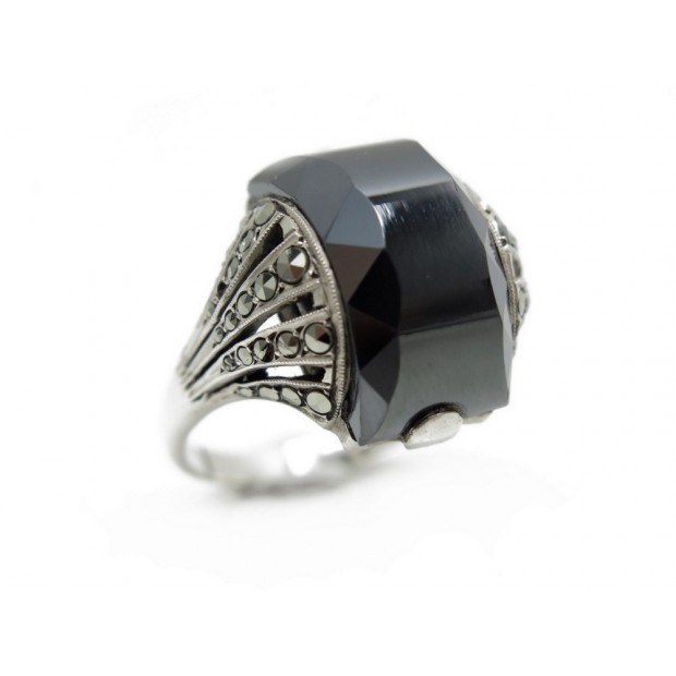 VINTAGE BAGUE ART DECO TAILLE 57 EN ARGENT MASSIF PIERRE ONYX NOIRE RING SILVER