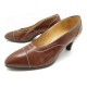 NEUF CHAUSSURES HERMES ESCARPINS 37.5 CUIR MARRON BROWN LEATHER COURT SHOES 590€