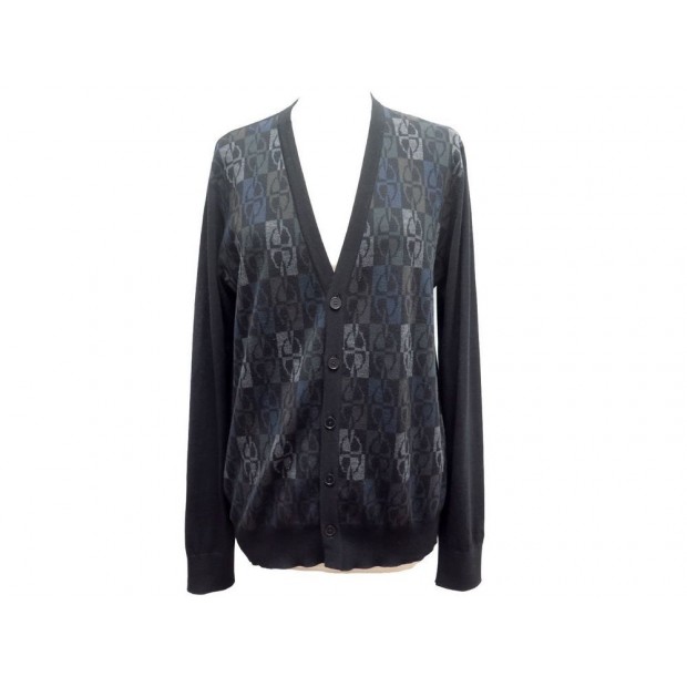 GILET HERMES CARDIGAN MOTIFS CHAINE D'ANCRE 42 M EN LAINE NOIRE PULL WOOL 700€