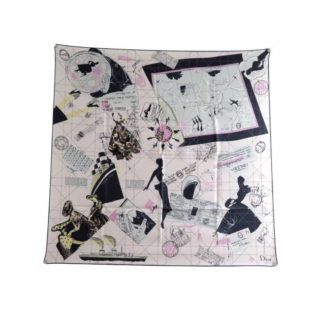 FOULARD CHRISTIAN DIOR LINE SOIE ROSE CANNAGE LADY CARRE 90 CM SILK SCARF 370€