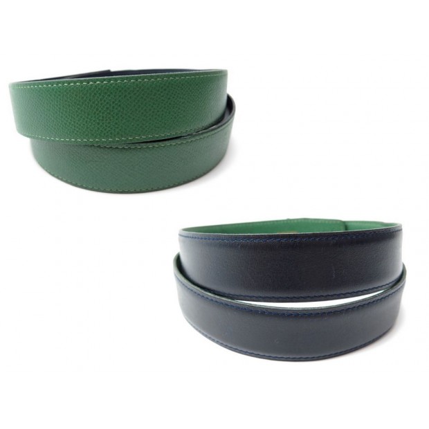 CEINTURE HERMES LIEN REVERSIBLE T75 EN CUIR BOX BLEU & EPSOM VERT BELT LINK 350€