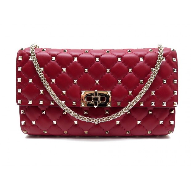 NEUF SAC A MAIN VALENTINO ROCKSTUD SPIKE NW2B0137NAP WOC ROUGE BANDOULIERE 1200€