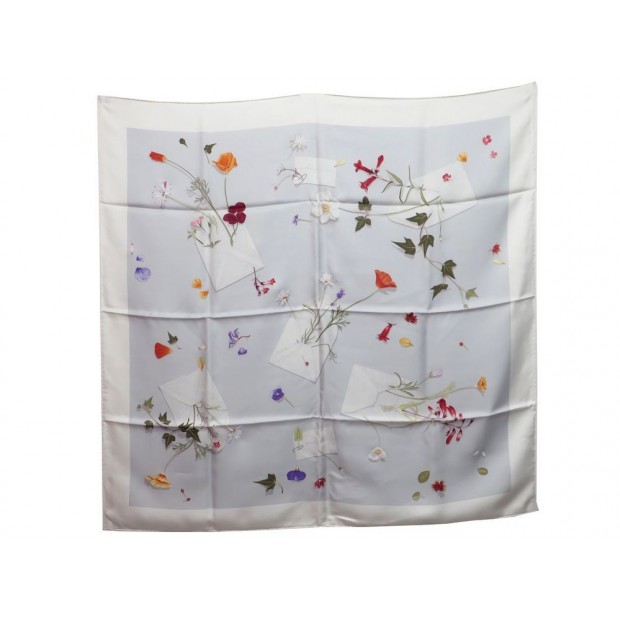 NEUF FOULARD HERMES DES FLEURS POUR LE DIRE P. COOKE SOIE GRIS BOITE SCARF 345€