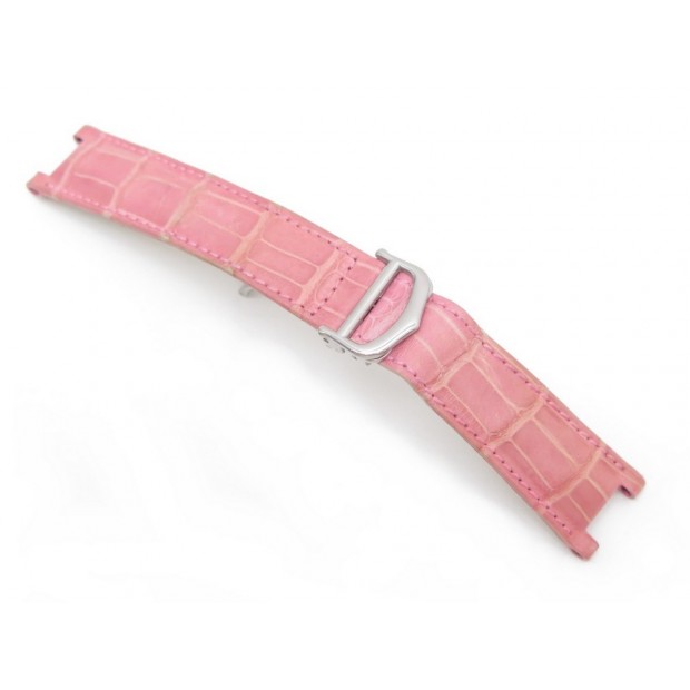 BRACELET CARTIER POUR MONTRE PASHA CUIR CROCODILE ROSE + BOUCLE DEPLOYANTE 