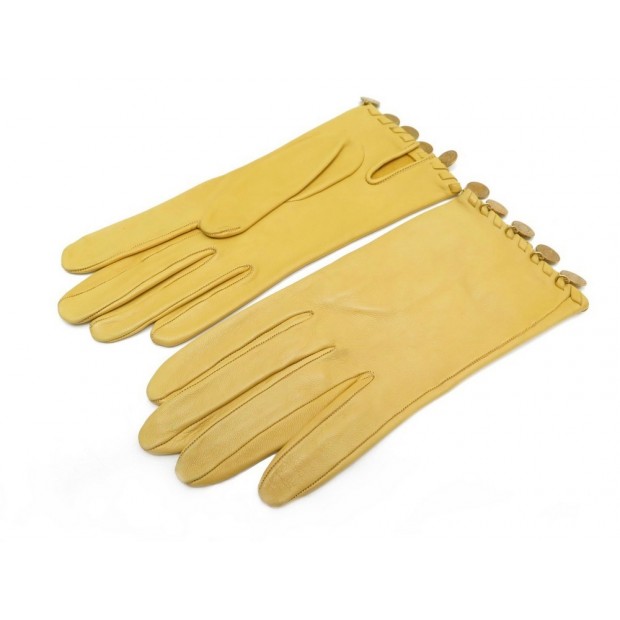 NEUF GANTS HERMES BRELOQUES CLOUS DE SELLE EN CUIR JAUNE 7 GLOVES YELLOW 835€