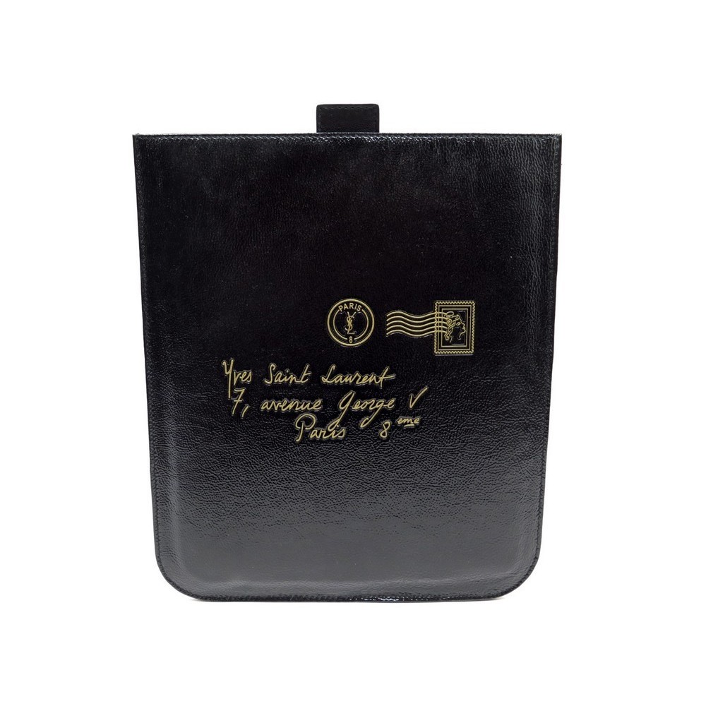 Pochette pour tablette en cuir embossé en noir – Saint Laurent