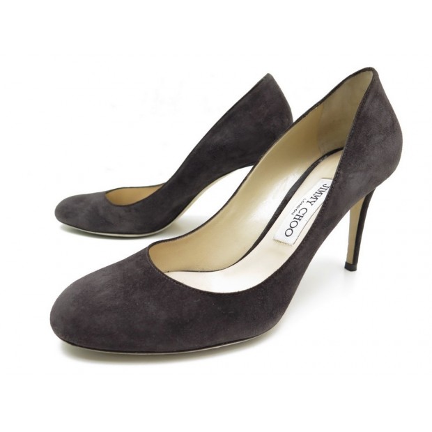 NEUF CHAUSSURES JIMMY CHOO BRIDGET 85 38 ESCARPINS VEAU VELOURS MARRON PUMP 495€