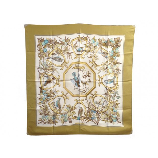 VINTAGE FOULARD HERMES RAMAGE 100% SOIE BLANC 