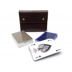 NEUF LOT DE 2 JEUX DE CARTES HERMES BRIDGE POKER + ETUI EN CUIR BOX MARRON CARDS