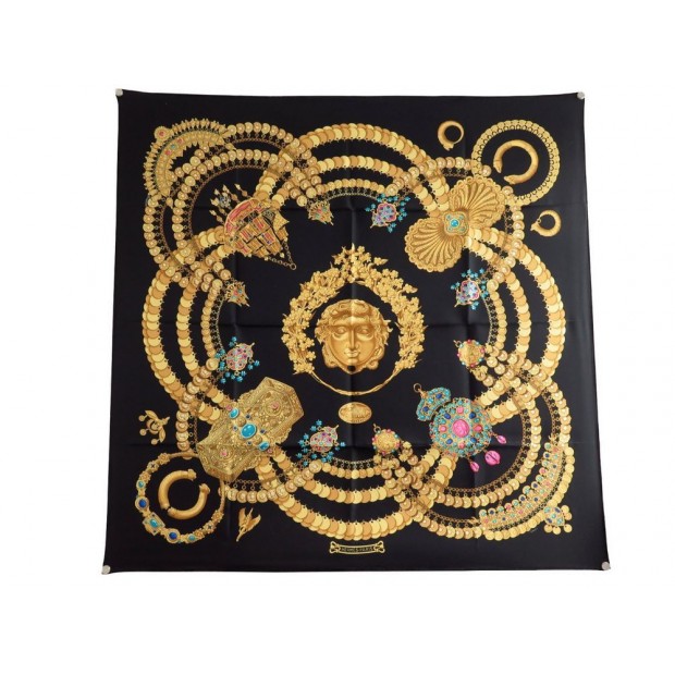NEUF FOULARD HERMES KOSMIMA EN SOIE NOIRE CARRE 90 CM BLACK SILK SCARF 350€