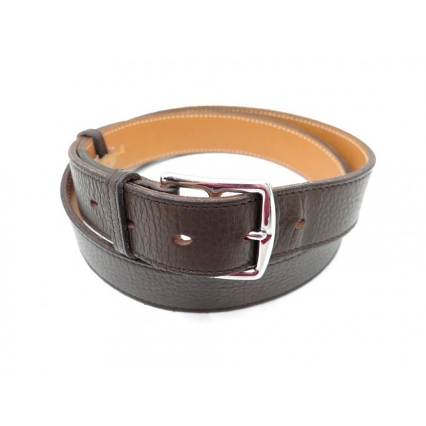 CEINTURE HERMES ETRIVIERE 32 T 95 EN CUIR VEAU NOIR BOUCLE EN ACIER BELT 