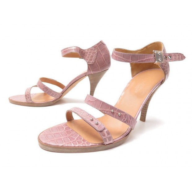 NEUF CHAUSSURES HERMES SANDALES A TALONS 38 CUIR DE CROCODILE 