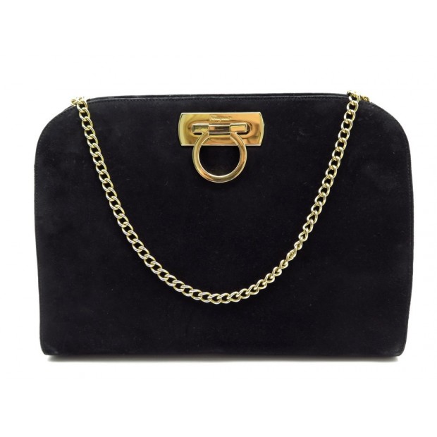 SAC A MAIN SALVATORE FERRAGAMO EN VEAU VELOURS NOIR BANDOULIERE HAND BAG 1000€