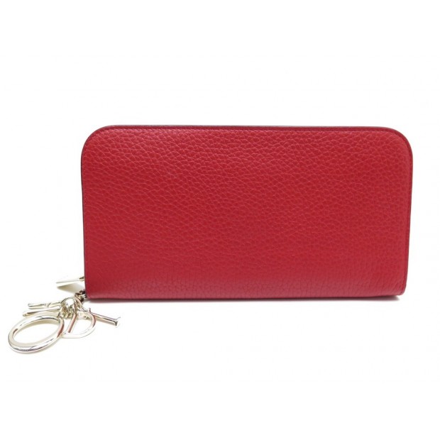 NEUF PORTEFEUILLE CHRISTIAN DIOR DIORISSIMO VOYAGEUR EN CUIR GRAINE ROUGE 795€