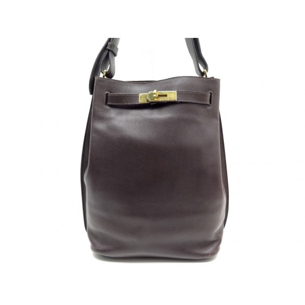 SAC A MAIN HERMES SO KELLY EN CUIR MARRON & DORE 