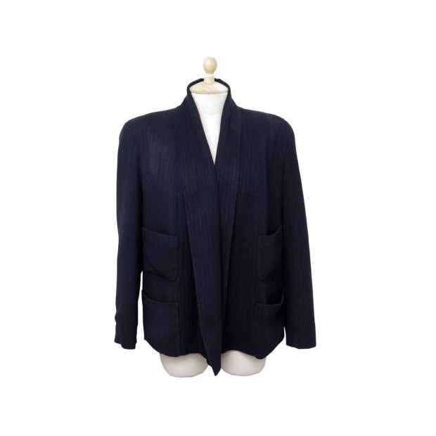 VESTE CHANEL TAILLE 38 M EN COTON & SOIE BLEUE TAILLEUR JACKET BLUE SILK 4200€