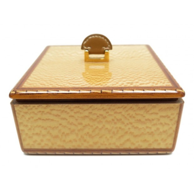 NEUF BOITE HERMES EN LOUPE D'ORME BOIS LAQUE JAUNE BOX CASE LACQUERED WOOD