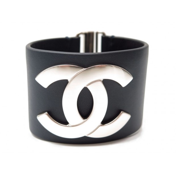 NEUF BRACELET CHANEL LOGO CC CUIR BLEU MARINE 2017 