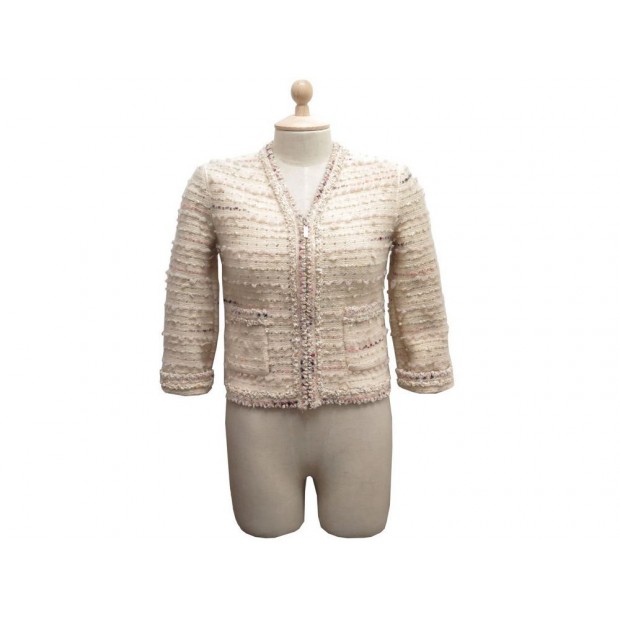 VESTE CHANEL P26657 T 36 S TAILLEUR EN TWEED LAINE CACHEMIRE BEIGE JACKET 4200€