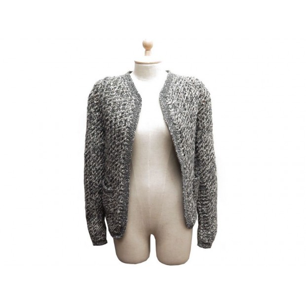 VESTE CHANEL P27360 GILET TAILLE 38 M TAILLEUR TWEED MAILLE GRISE JACKET 4200€