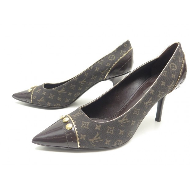 NEUF CHAUSSURES LOUIS VUITTON RAQUEL 39 TOILE MINI MONOGRAM LIN ESCARPINS 865€