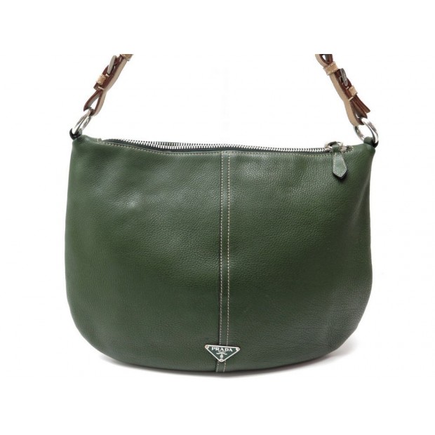 SAC A MAIN PRADA LIGNE CERVO EN CUIR GRAINE VERT GREEN PURSE HAND BAG 1550€