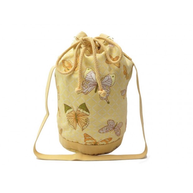 SAC A MAIN DE PLAGE HERMES SEAU PAPILLON TISSU JAUNE 