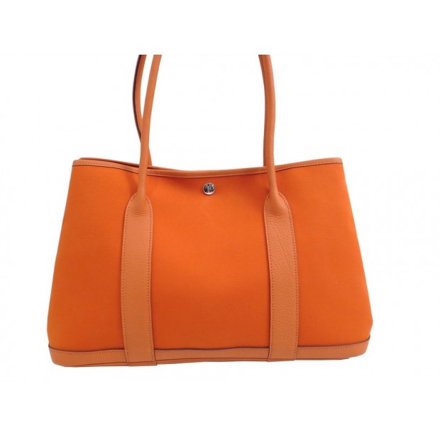 NEUF SAC A MAIN HERMES GARDEN PARTY CUIR ET TOILE ORANGE 