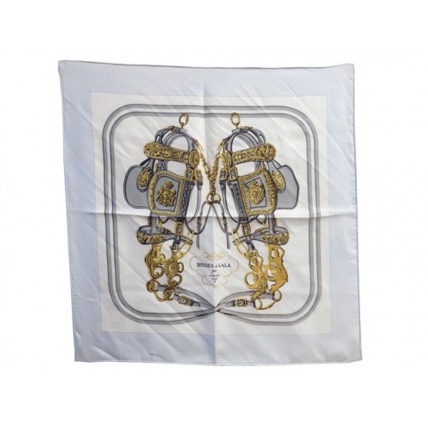 GAVROCHE HERMES FOULARD BRIDE DE GALA 100% SOIE ECRU 