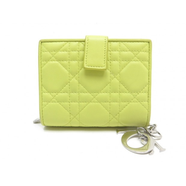 PORTEFEUILLE CHRISTIAN DIOR LADY CANNAGE EN CUIR JAUNE WALLET BILLFOLD 390€